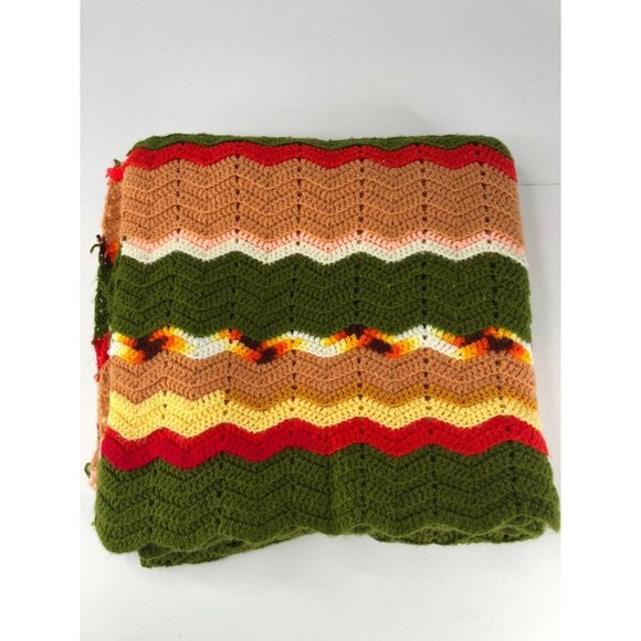 Vintage Crochet Knit Blanket Afghan Throw Chevron - Picture 1 of 3